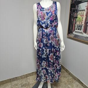 NWT Lara G by Lara Guidotti  Silk Blend Denim Floral Maxi Dress Size Large